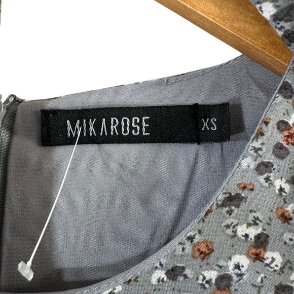 Mikarose Women's Dress Faded Blue Floral Tie Ruffles Sleeves Spring Midi Size XS - Picture 3 of 11